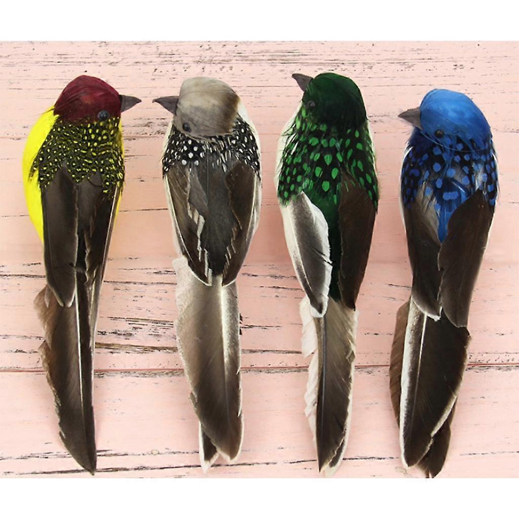 2x1pcs Artificial Feathered sparrow Bird Clip Fake spadger Bird Green