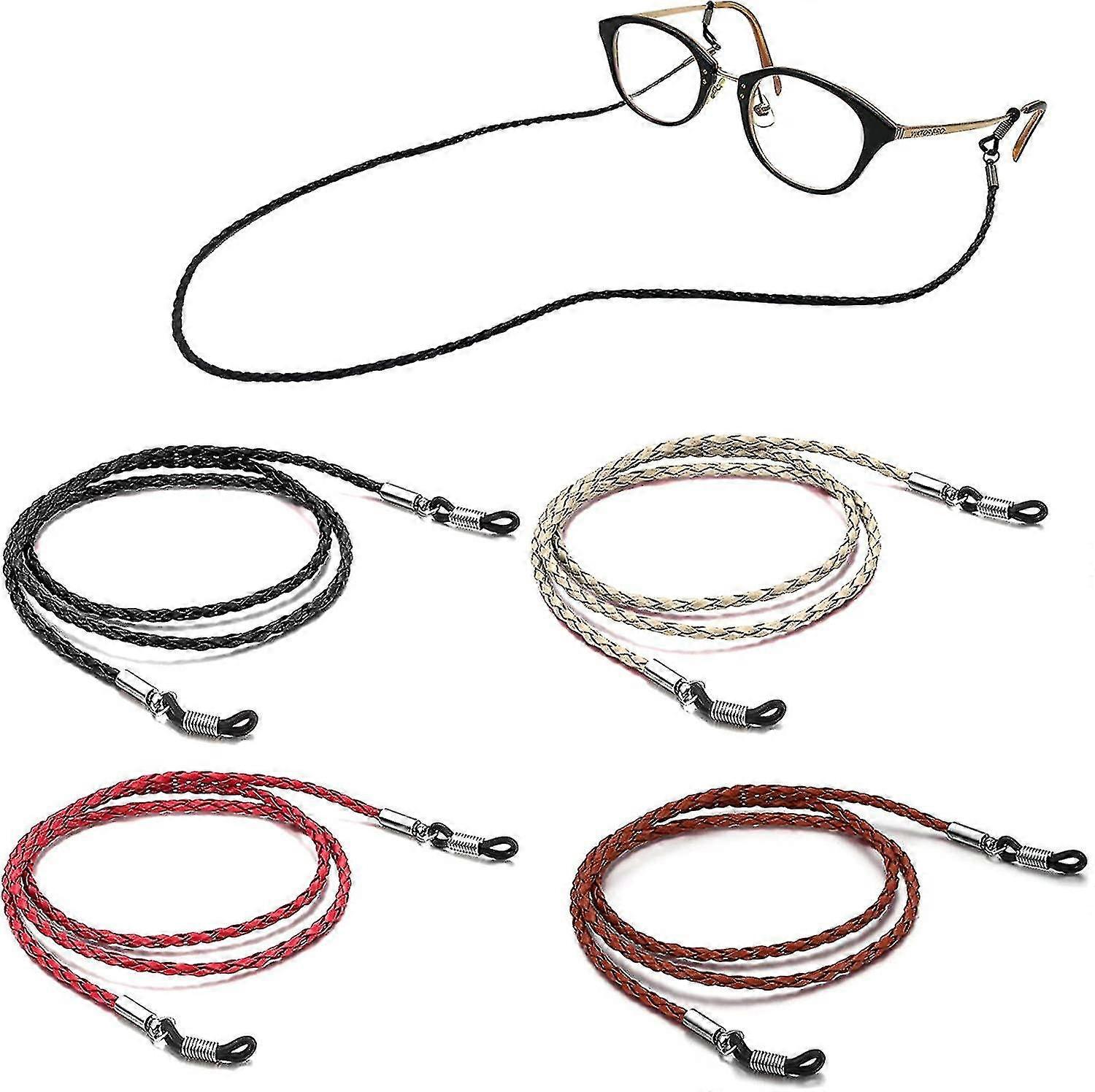 4 Pack Eyeglasses Holder Strap Cord, Eyeglass Retainer, Premium Leather Eyeglasses String Holder Chain Necklace