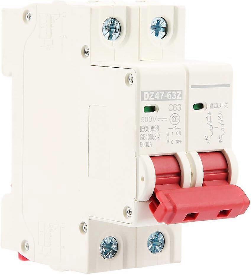 DC Miniature Circuit Breaker 2P DC 500V 63A MCB Safety Breaker DZ47-63Z-2P Suitable for Solar PV System