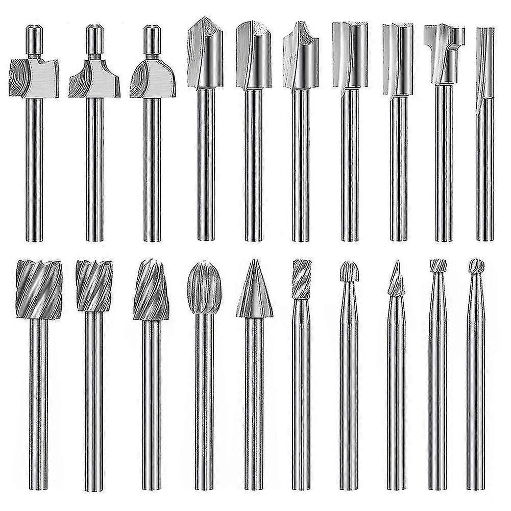 20Pc HSS Router Carbide Engraving Bits for Dremel Router Bit Set 1/8"(3mm) Shank for Dremel Proxxon Rotary Tools