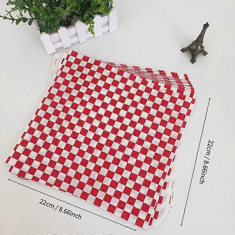 50pcs/100pcs Parchment Paper, American Style Creative Red Plaid Oil-absorbing Paper, French Fries, Burger Paper, Frying Basket Paper, Hamburger Buns,