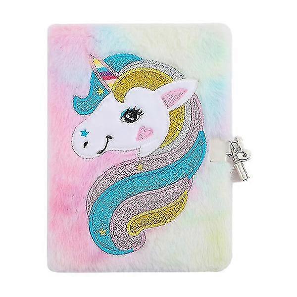 Girls Kids Unicorn Secret Diary with Lock and Key Fuzzy Plush Journal Notebook Christmas Gift