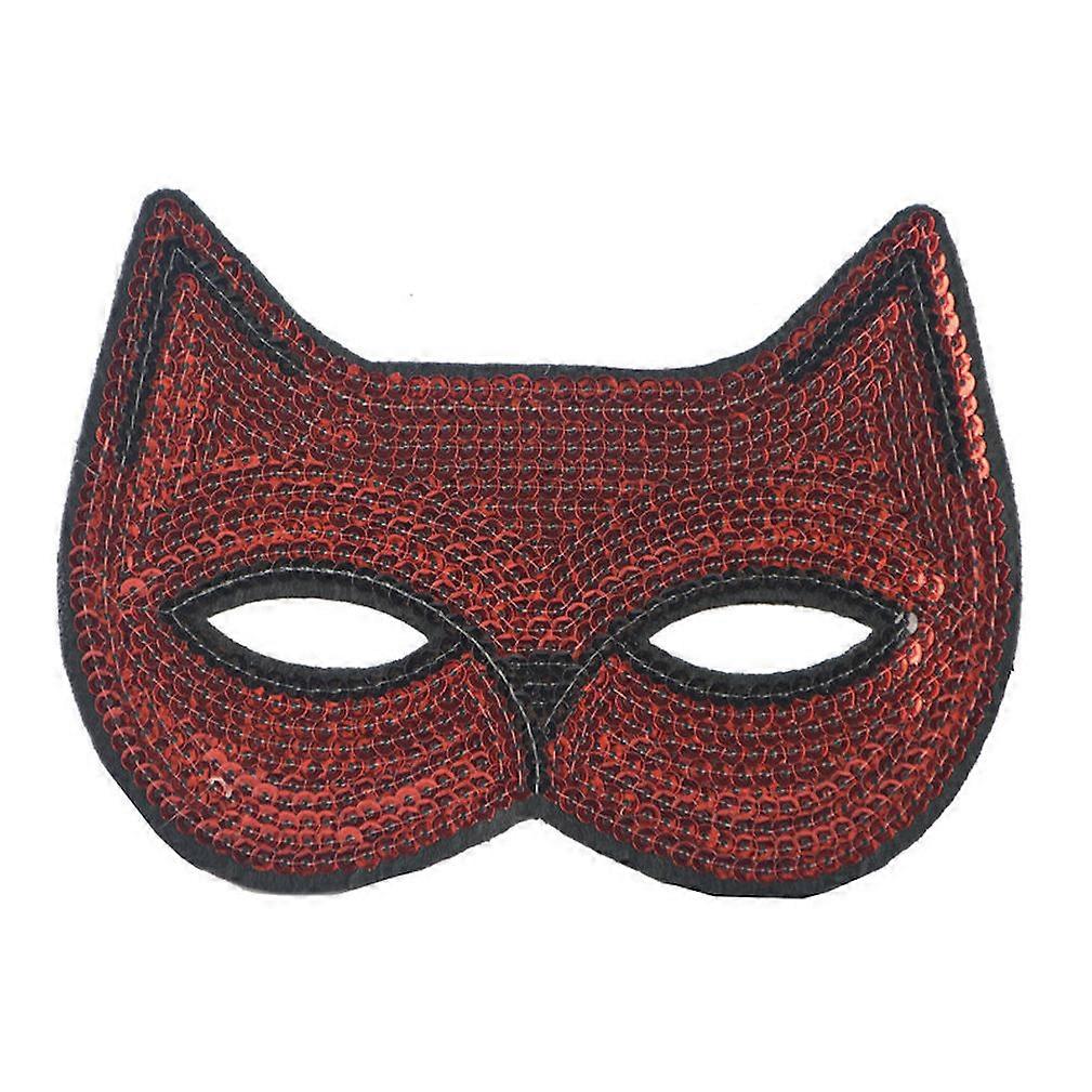 Red Paillette Cat Mask Fabric Half Face Cover Halloween Cosplay Prop