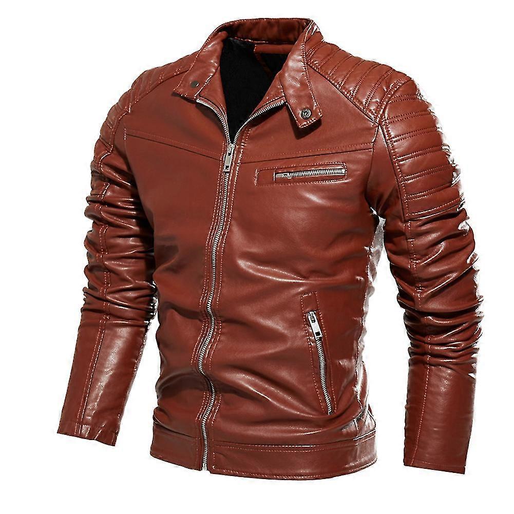 Masculino Clássico Couro Motocicleta Jaqueta Zíper Plus Velvet Retro