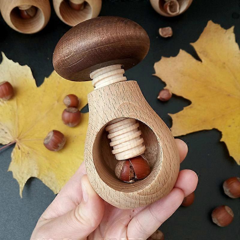 Mushroom Nutcracker with Screw, Practical and aesthetic. Wooden Nutcracker for easily opening walnuts, hazelnuts and almonds