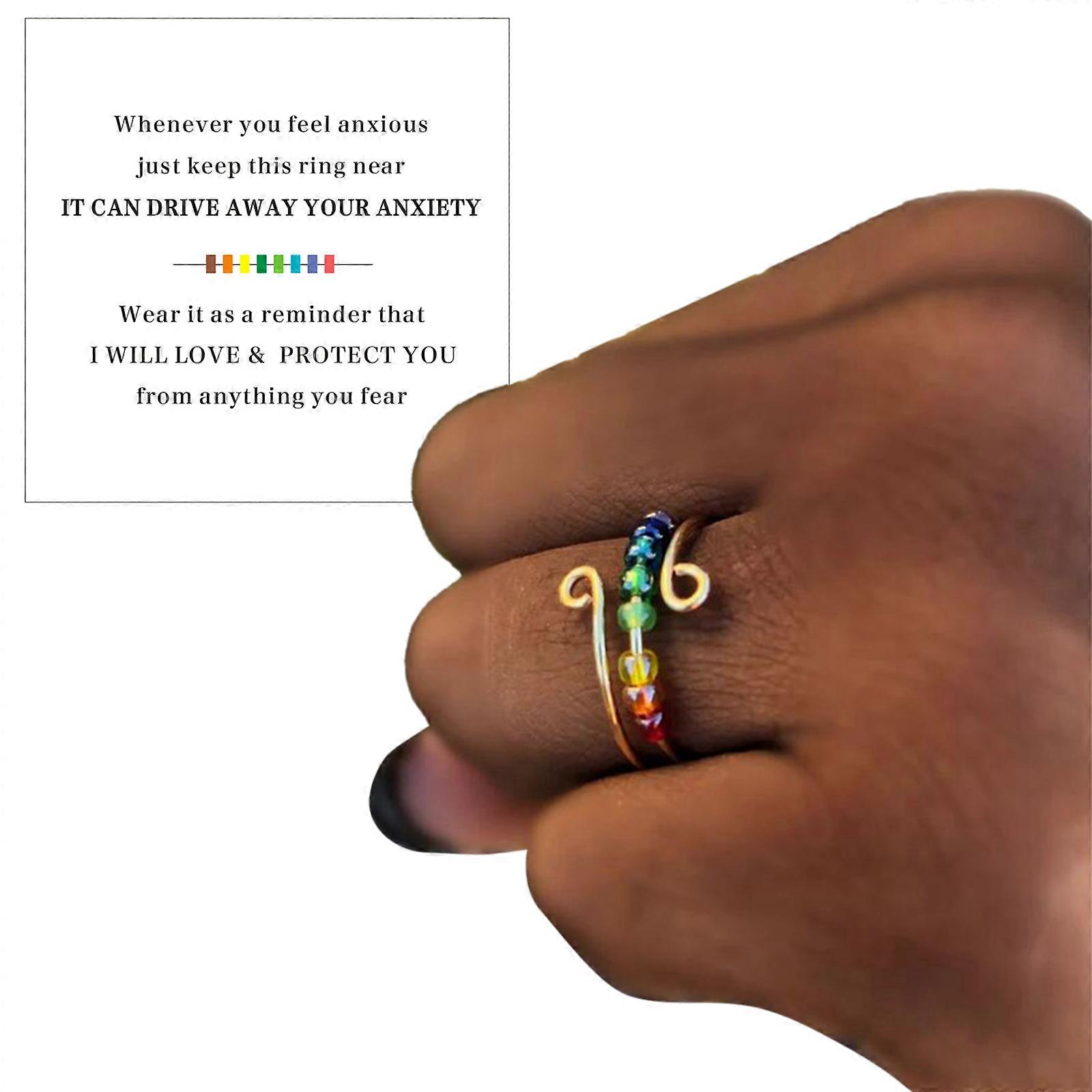 Rainbow Beads Fidget Ring - Roterbar angstring for kvinner, hypoallergent legeringsmateriale