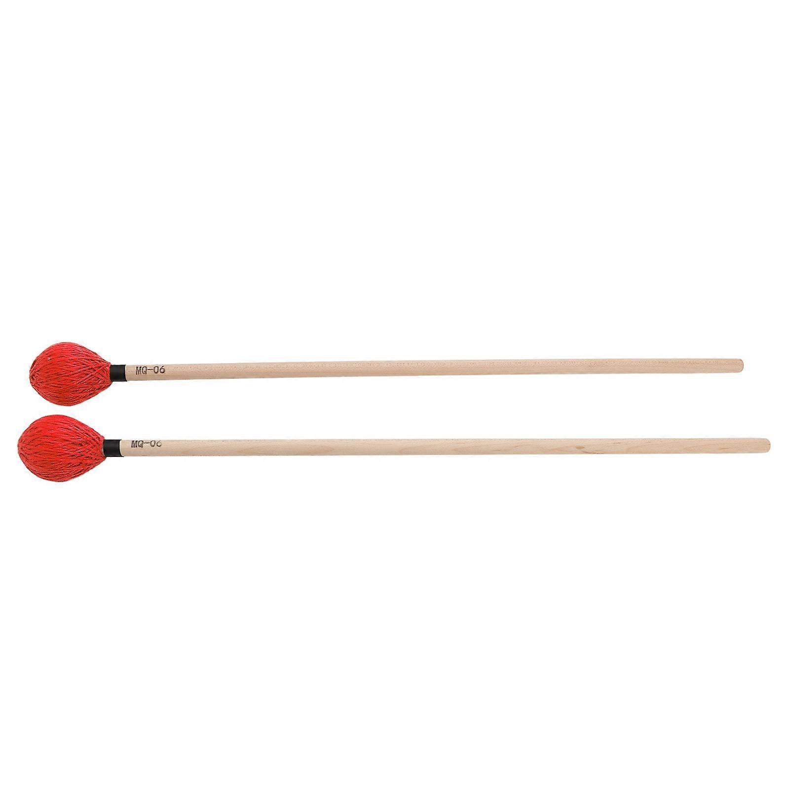 1 Pair Marimba Mallets Medium Hard Yarn Head with Maple Handle for Percussion Playing MQ‑06Red 