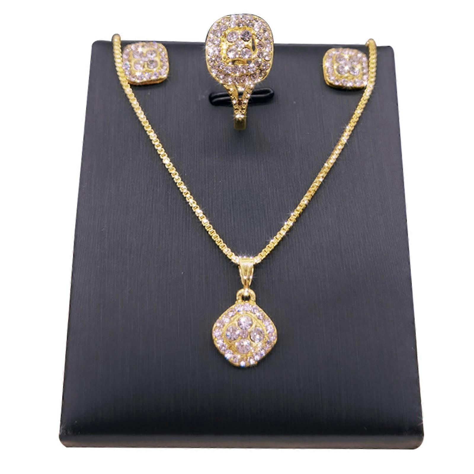 3 Stück voller Diamantschmuck Set für Frauen, exquisite Halsketten, Ohrringe, Ringe, Schmuck