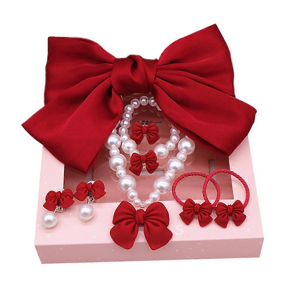1 Set/7pcs Enfants Bowknot Épingles À Cheveux Mode Collier Bracelet Bague Boucle D’oreille Ensemble
