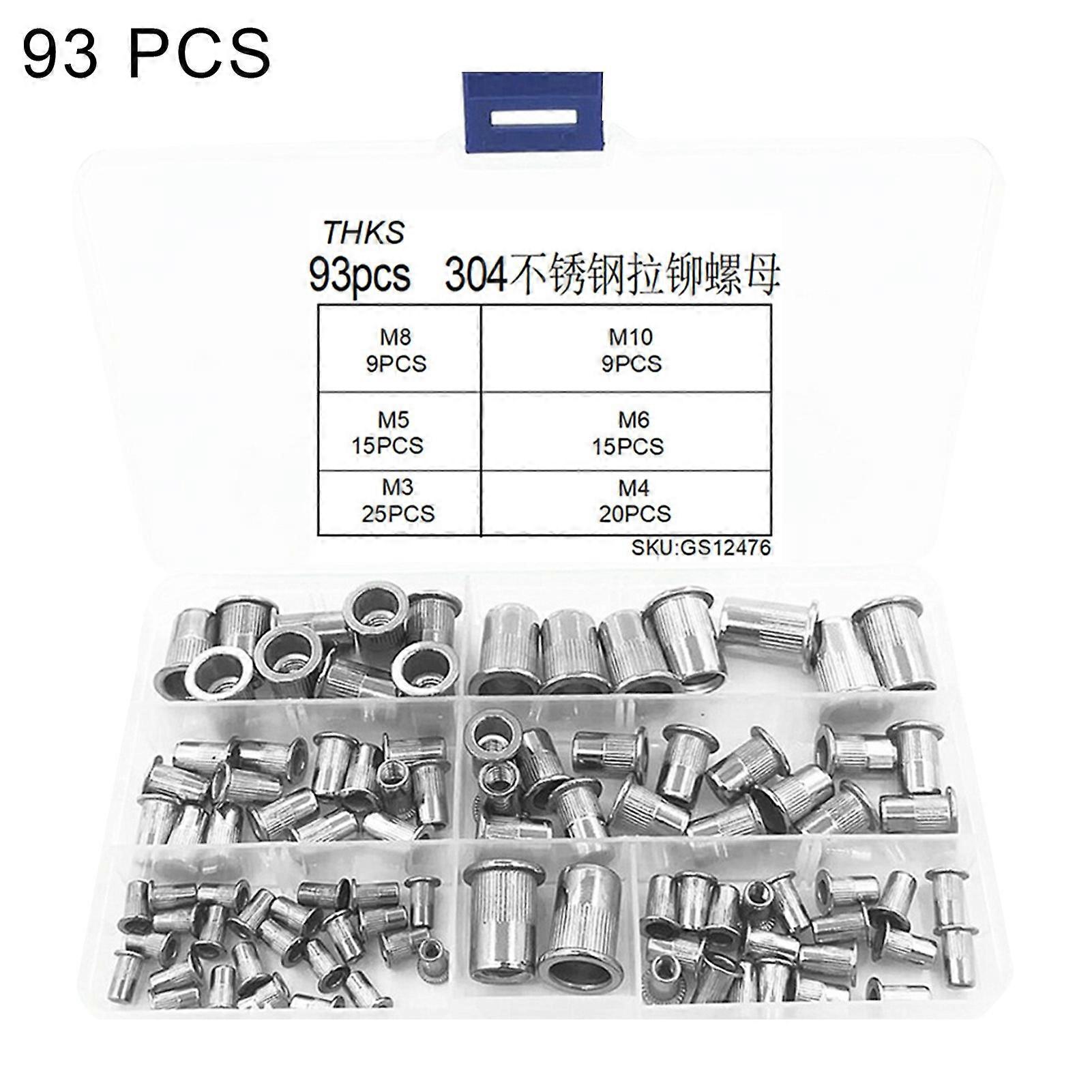 93Pcs/Set M3-M10 Rivet Nuts Kit Wear-proof High-strength Vertical Thread Flat Head Rivet Nuts Set for Automobile JIKAIX