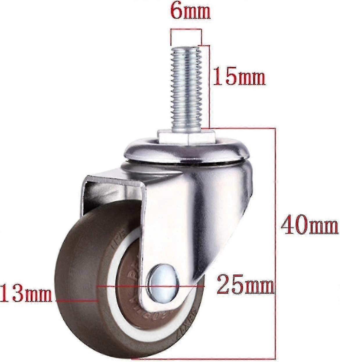 4 Pack Furniture Swivel Caster Wheels - M6 X 15mm With 25mm Thread - Soft Rubber - Tpe Thread - Mini Furniture Casters (25mm)