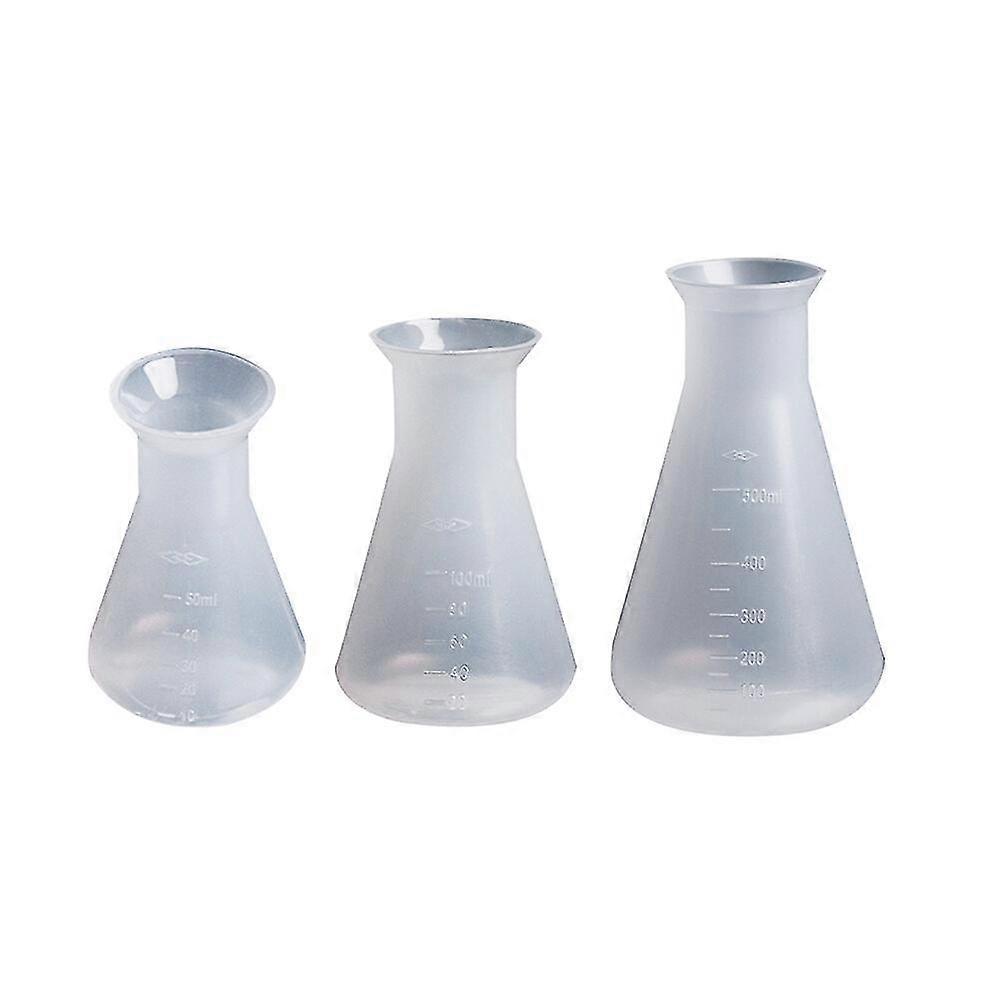 3pcs Plastic Flask Conical Flask For Laboratory Students Kids Educational Learning Toys(50ml+100ml+500ml)