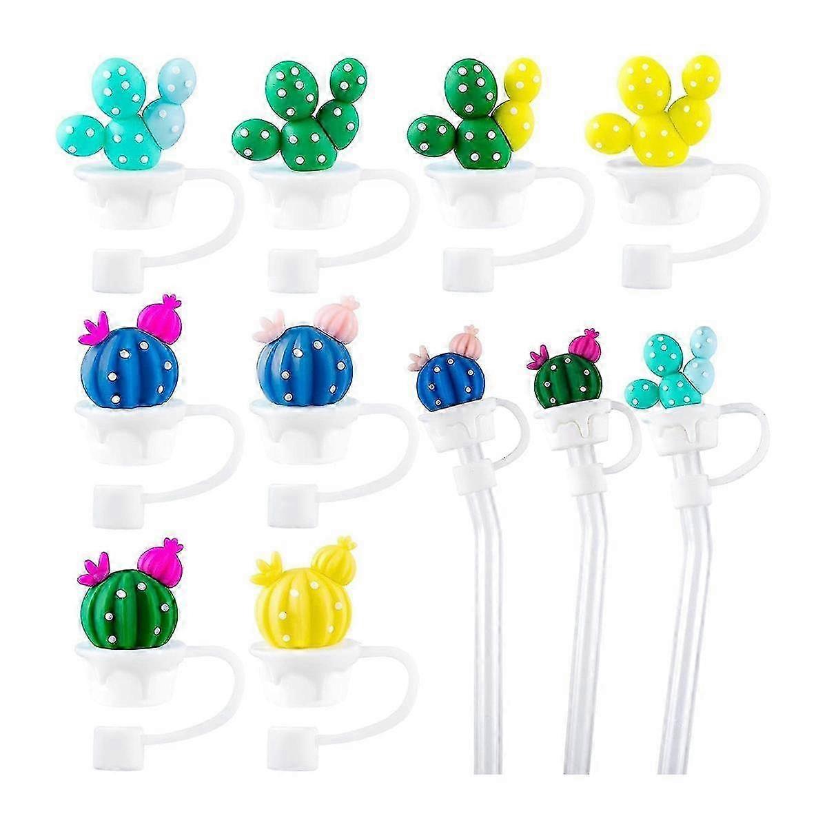 8 Pcs Silicone Straw Cover Cap Reusable Colored Dust-Proof Cute Plant Drinking Straw Tips Set Straw