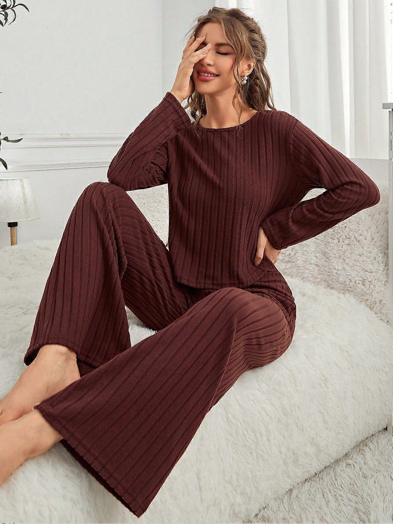 Ladies' Striped Drop Shoulder Tee And Pants Home Outfit Set