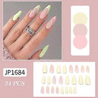 24st Frostat lösnaglar Färska gulrosa Linje Fake Nails