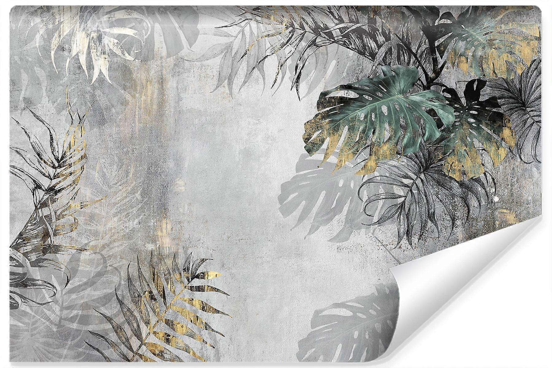 Fotomural de pared para dormitorio tropical LEAVES hormigón abstracto