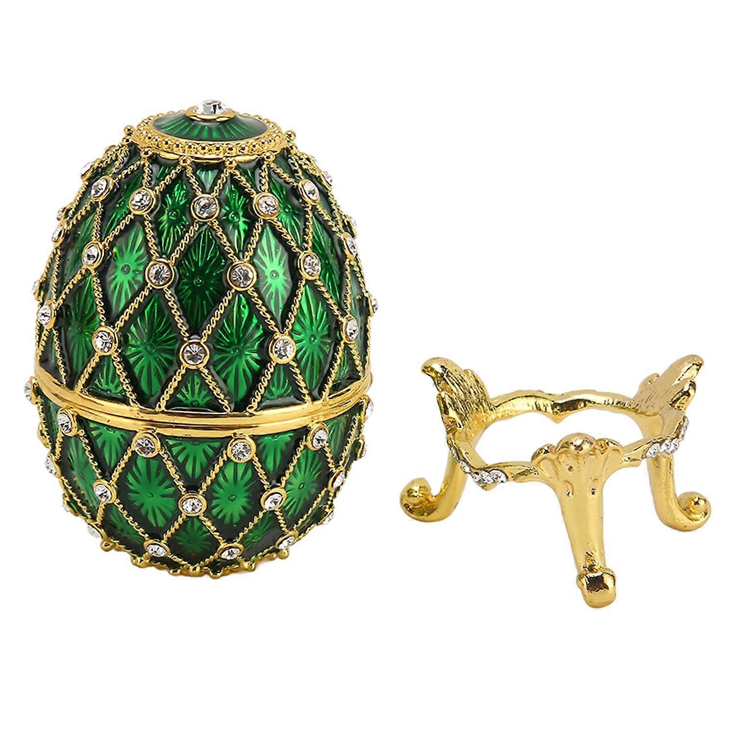 Egg Shape Trinket Boxes Vintage Exquisite Rhinestones Trinket Boxes with Hinged for Living Room Gree