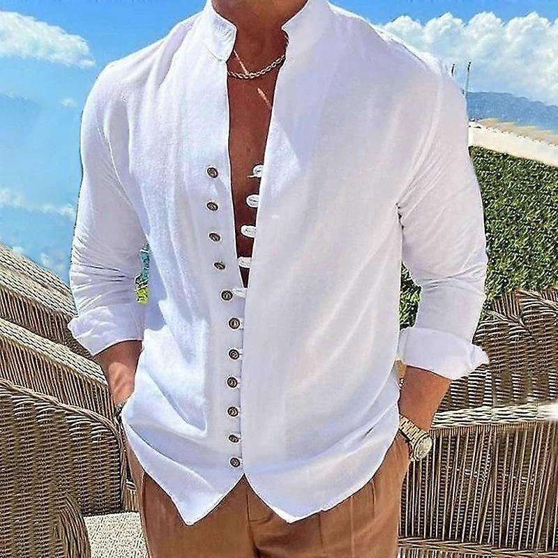 Men's Stand Collar Shirt with Long Sleeves and Buttons