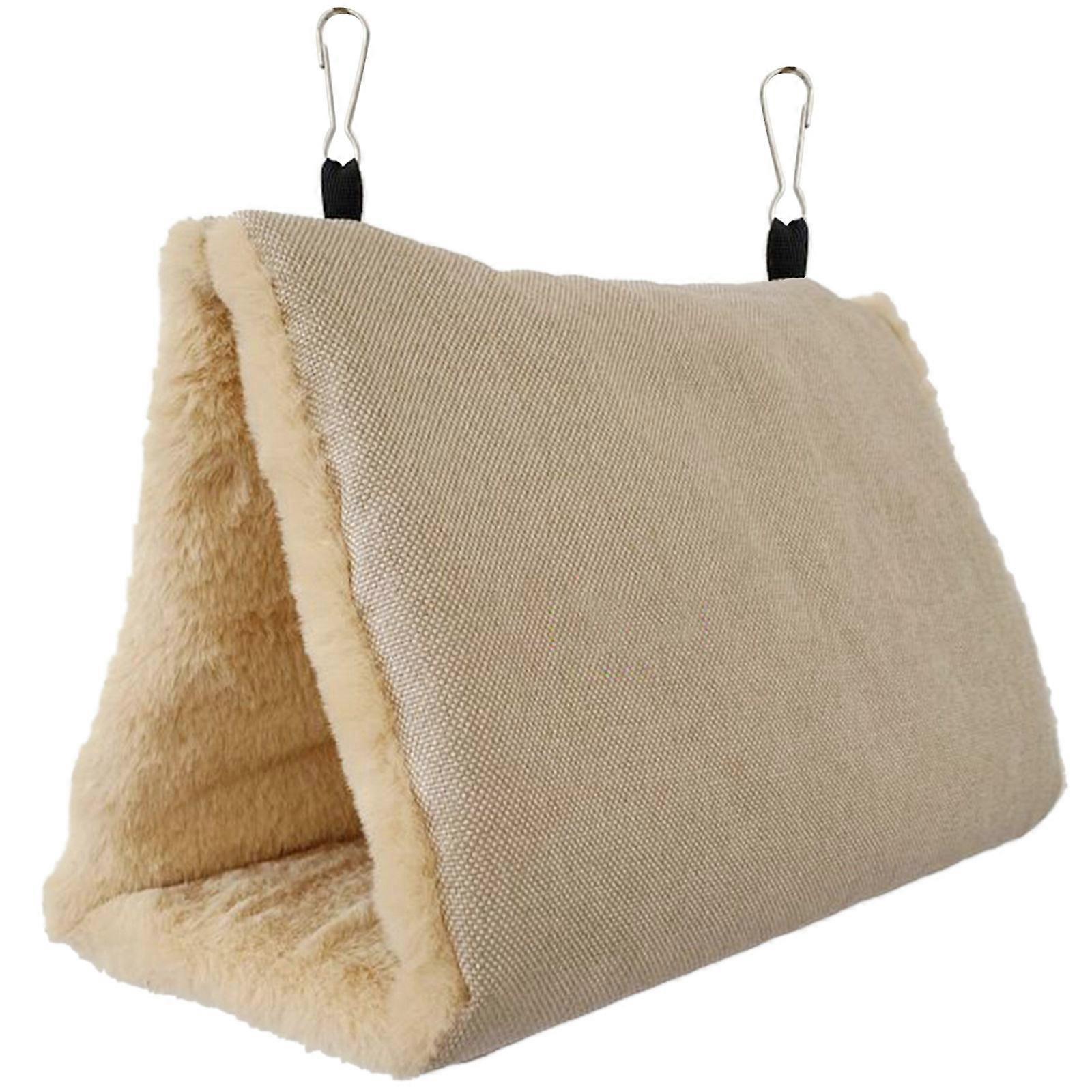 Winter Warm Bird Nest Shed Hut Parrot Hammock Swing Plush Bird Sleeping Bed Parrot Hideaway Shed Hut House for Parakeet Beige L