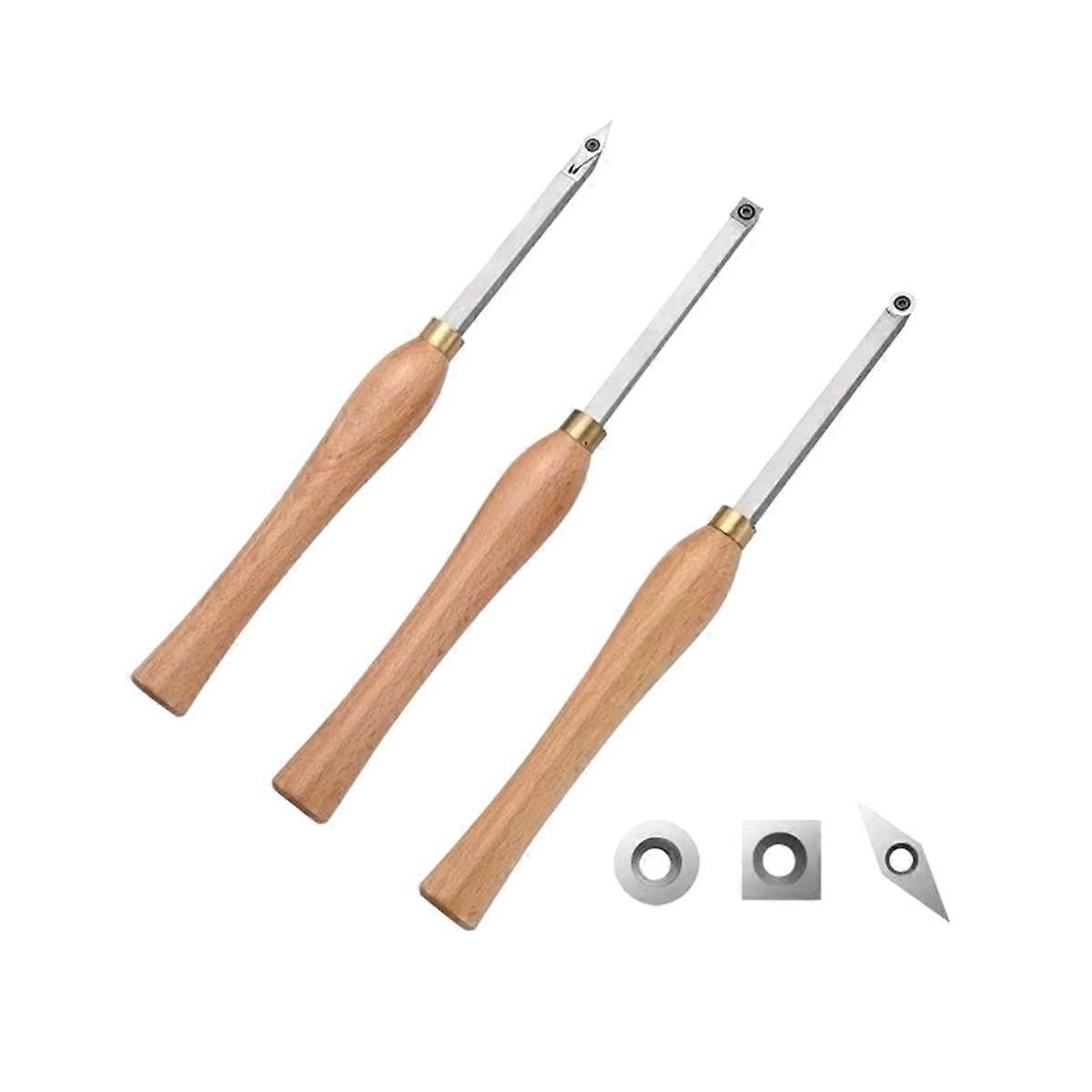 Wood Lathe Chisel Set 3 Pieces Wood Turning Tools Include Square, Round, Diamond Carbide Blades for