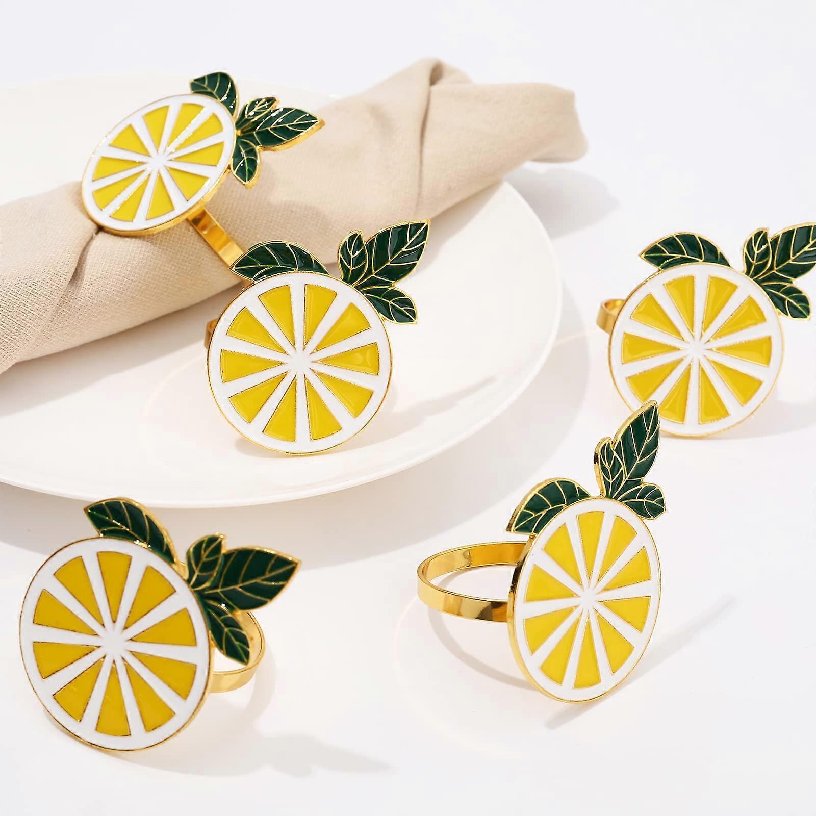 6 Pack Gold Lemon Napkin Rings for Dining Table Decor, Elegant Table Setting Accessories, Decorative Hostess Gift, Metal Design