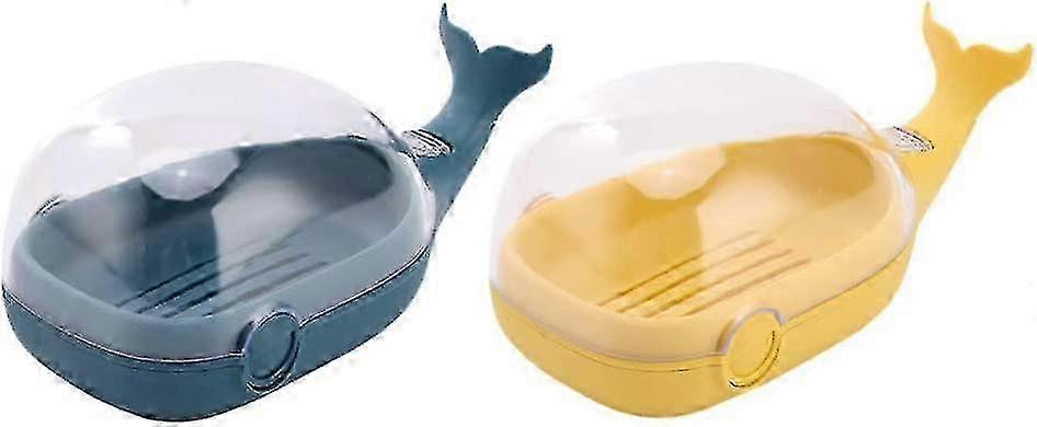 2pcs Creative Whale-Shaped Transparent Soap Dish, Quick Drying Flip Lid Design