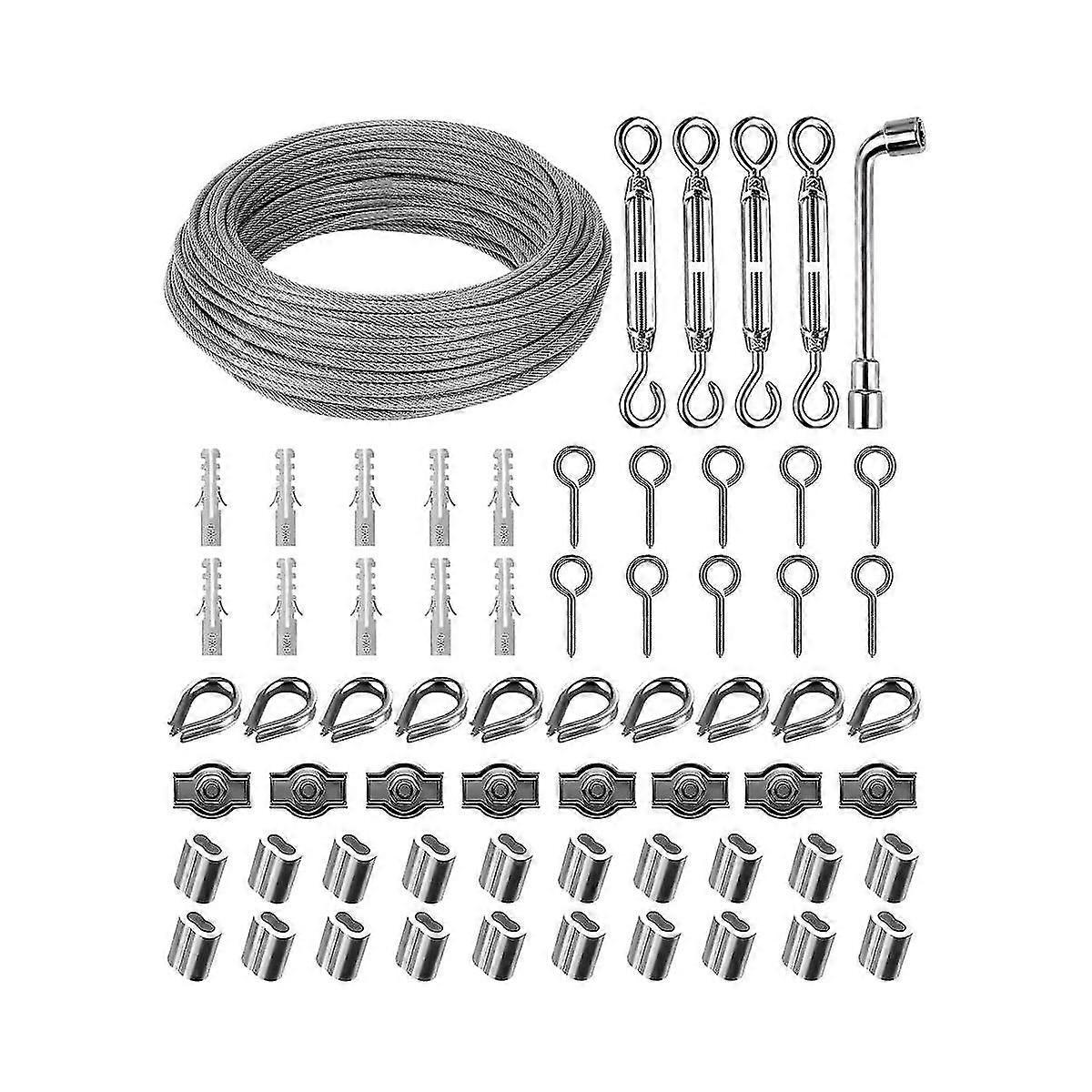 30M 3mm Stahldraht-Kit, 304 Edelstahl-Spanndraht, Stahldraht mit Spannsatz abgedeckt