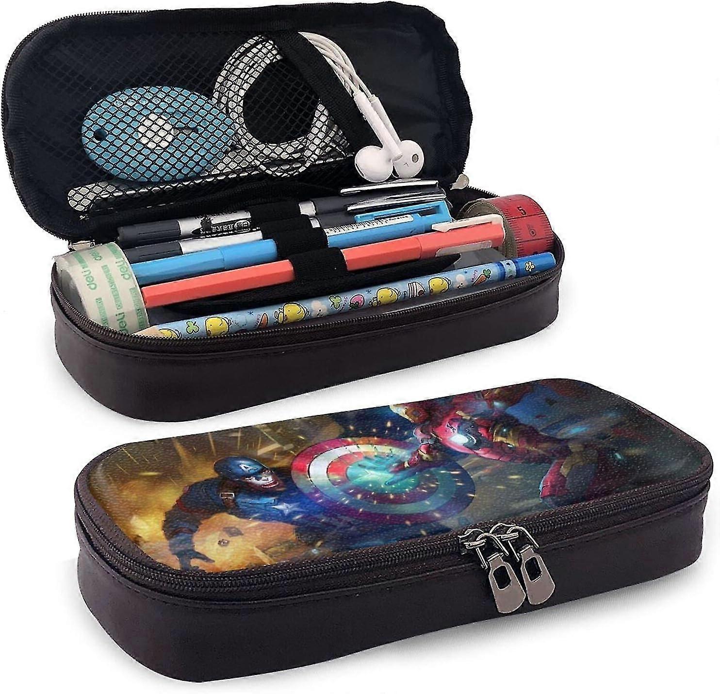 i139 Iron Man Leather Pencil Case Pencil Case Stationery Bag Office Portable Storage Box Cosmetic Box Folder ggv139