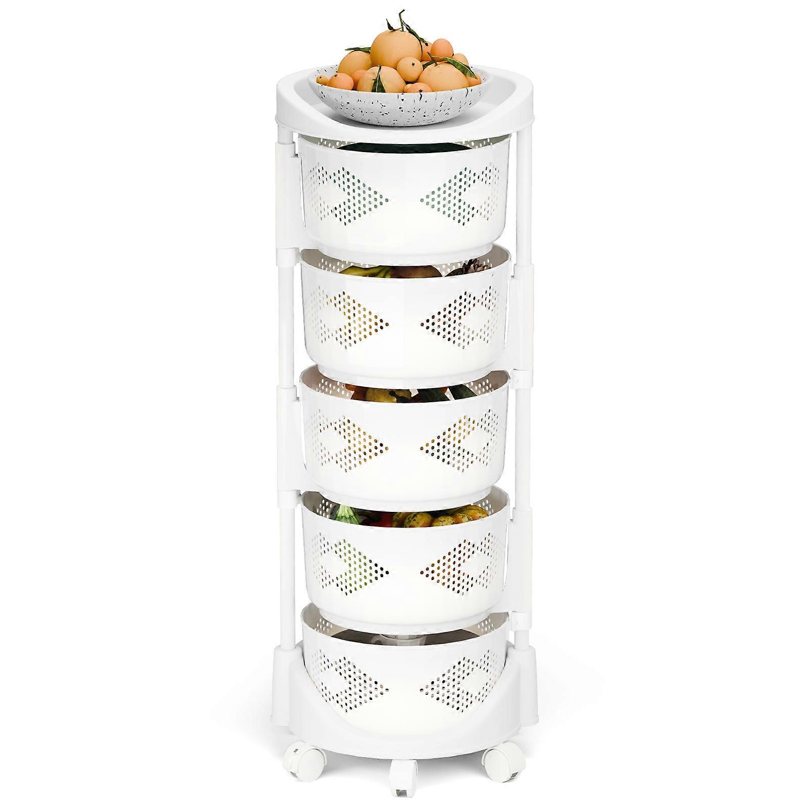 5-Tier Rotating Kitchen Storage Cart with 360° Wheels, Fruit & Vegetable Rack