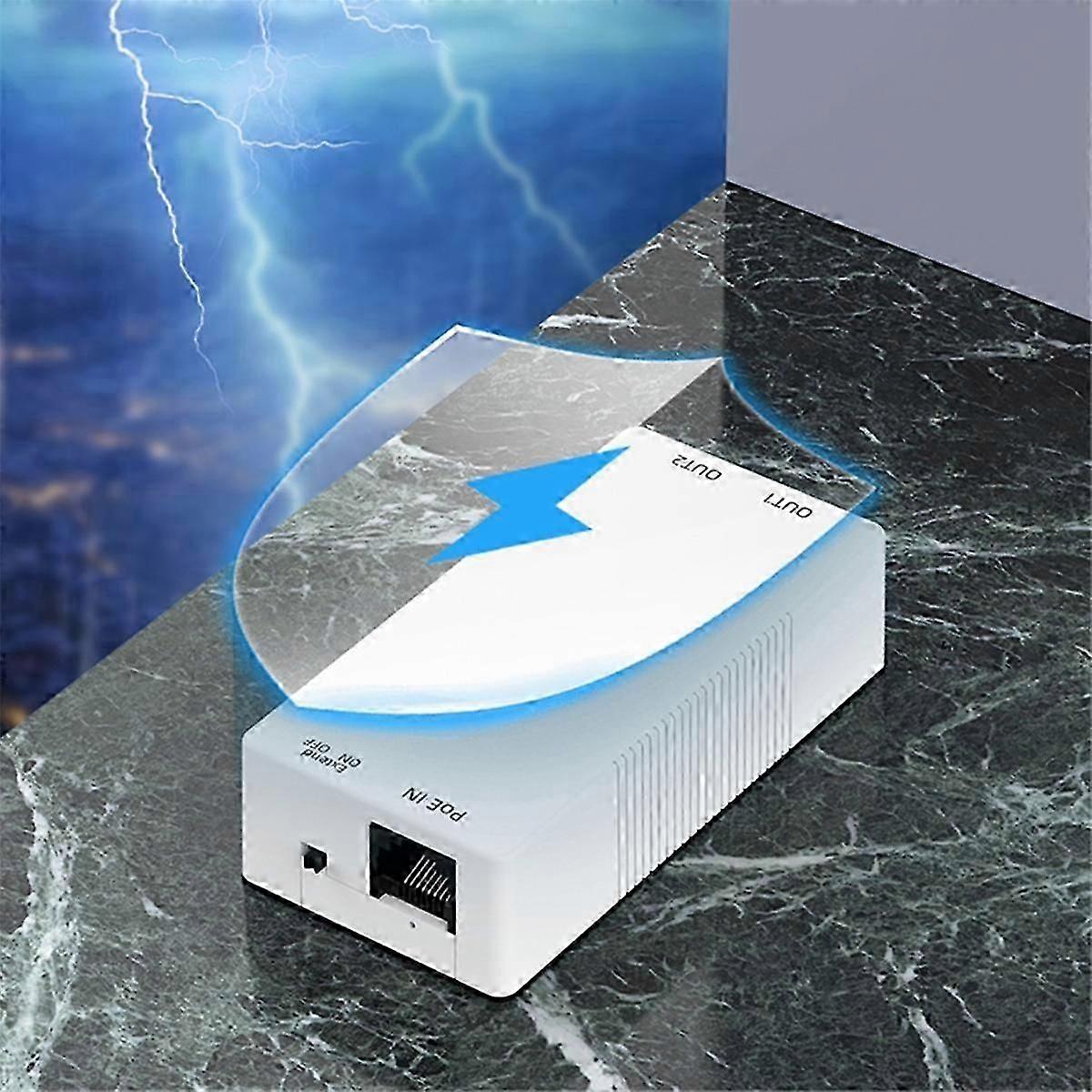 2 Port Gigabit POE Repeater 1 to 2 PoE Extender with IEEE802.3af/At Lighting Protection PlugandPlay