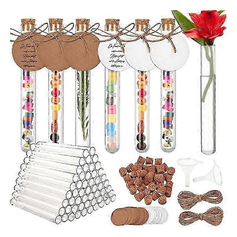 60 Pcs Test Tube With Cork, 16X150mm(20Ml), Plastic Test Tubes With Kraft Paper Tag & Rope Funnel DS