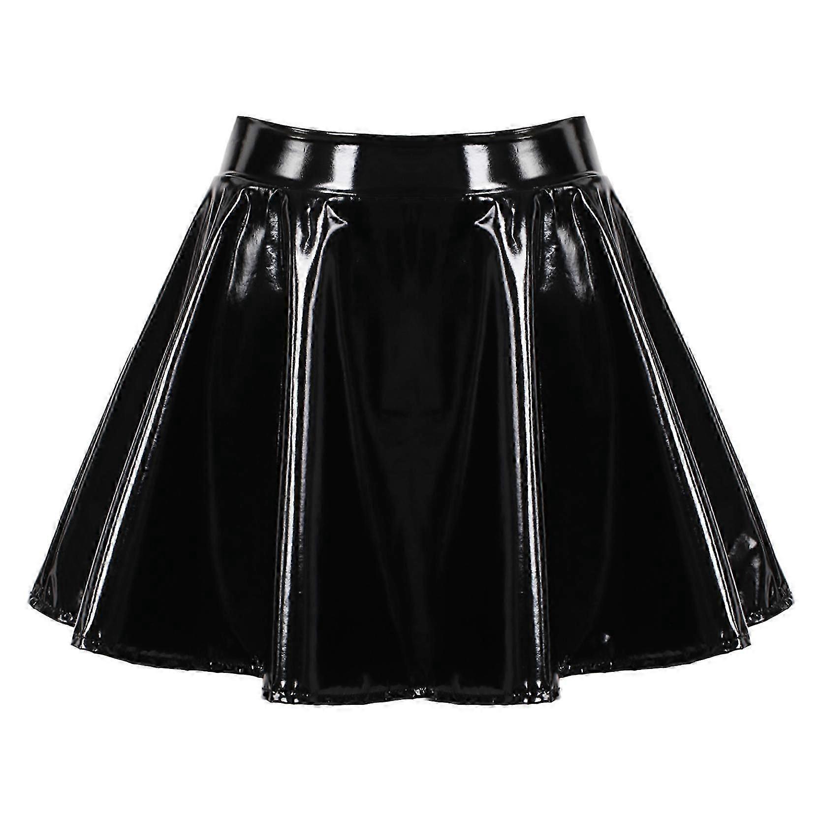 Kvinnors Latex Kjol För Rave Party Klubb Dans Scen Prestanda Kostym Dam Wetlook Lack Läder Utsvängda Minikjolar