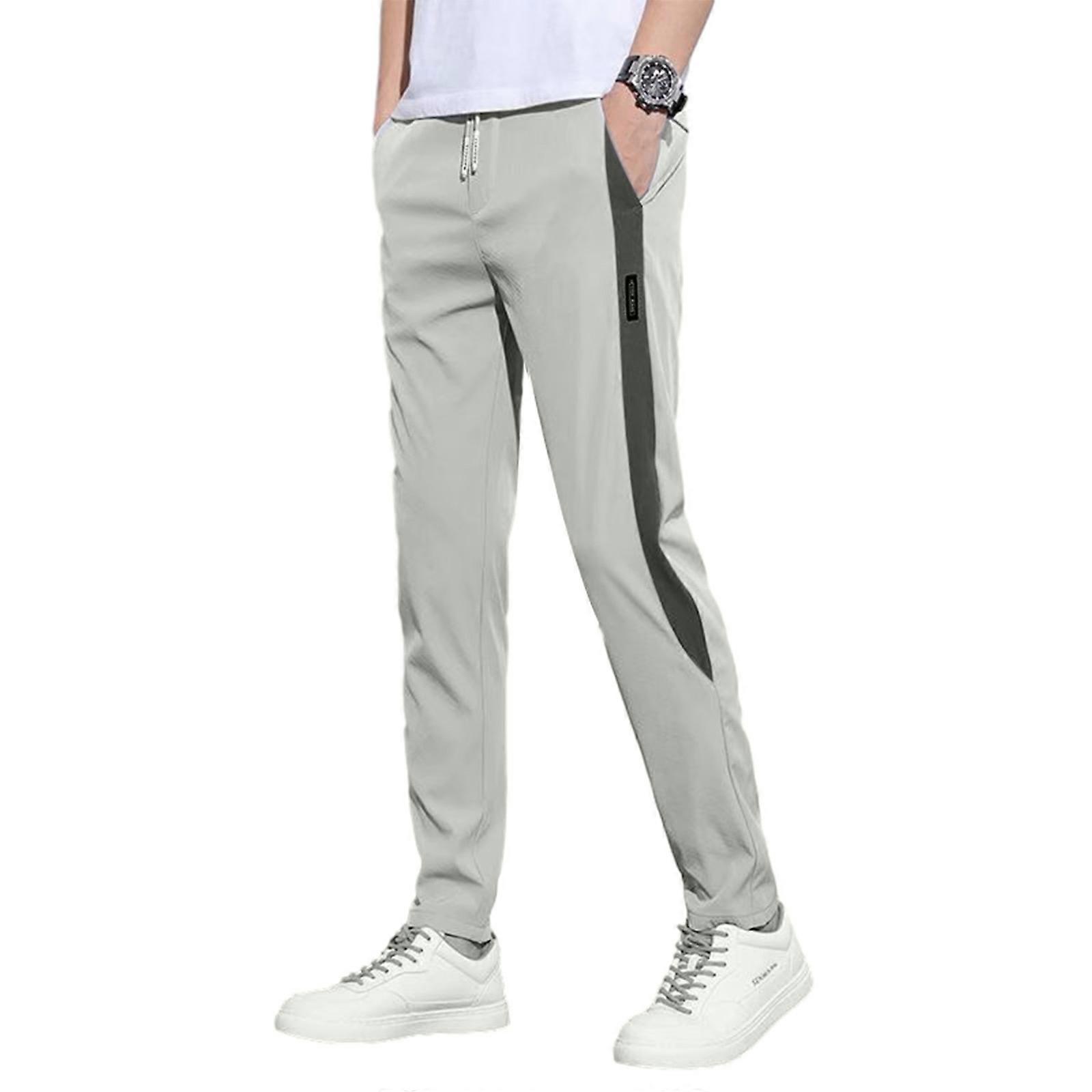 Calças Atléticas de Treino para Homens com Cintura Elástica e Cordão para Esporte Exercício de Viagem, Secagem Rápida, Calças Soltas Elásticas cinza claro M