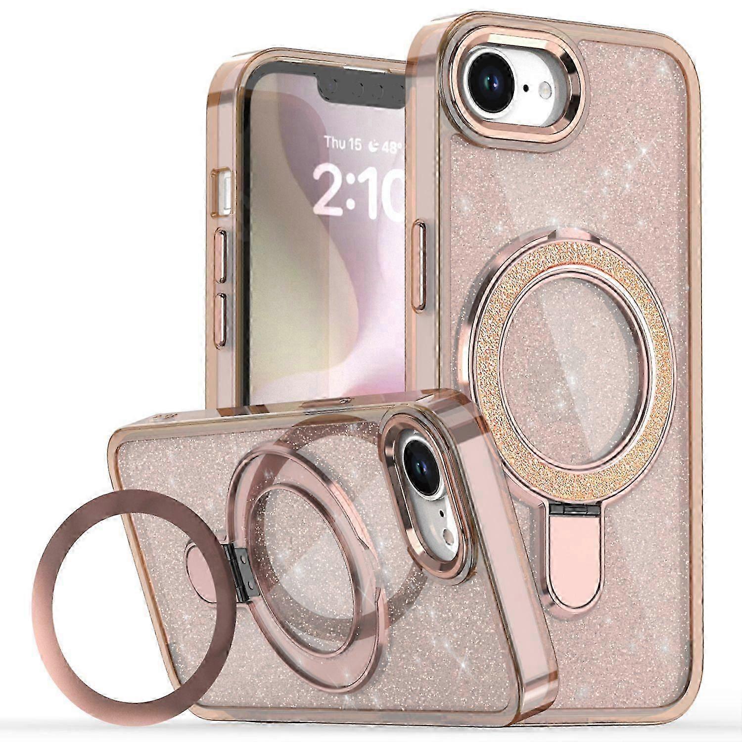 For iPhone 16e Case Glitter Design TPU + PC Kickstand Phone Protector - Black