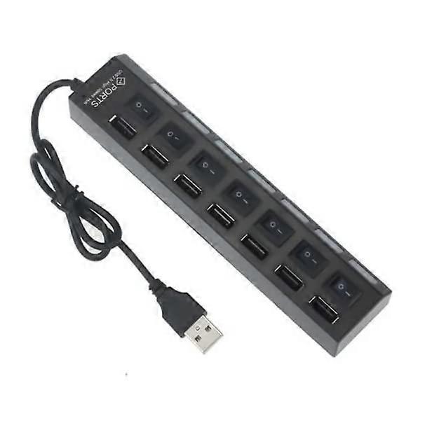 7 Port USB Hub 2.0 with ON/Off LED Switch Splitter Distributor for Tablet Laptop Computer