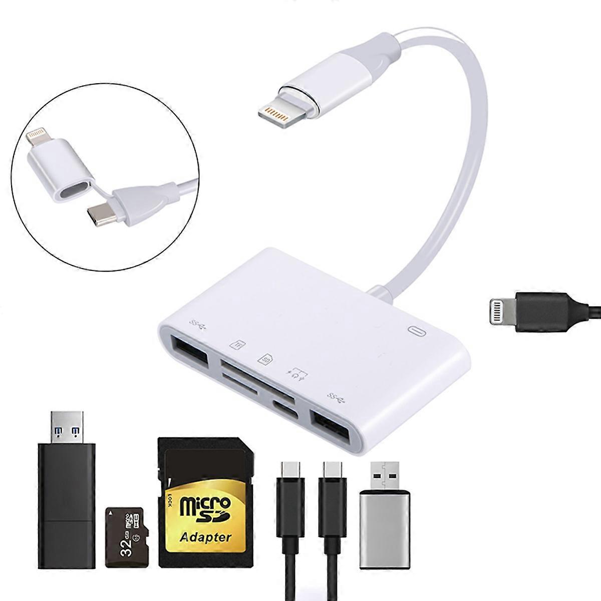 AJ-108PRO 6 in 2 USB-C / Type-C + 8 Pin Interface Multi-function Camera Card Reader 6 in 2 Type-C + 8 Pin