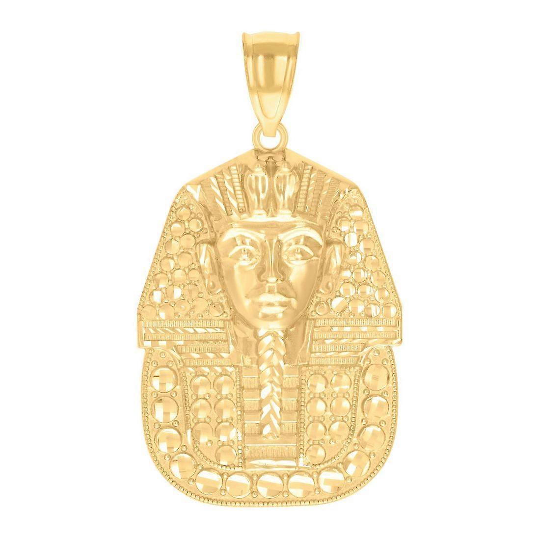 10k Yellow Gold Mens Pharaoh Egyptian Charm Pendant 38.5x21.5mm Wide Necklace for Men - 3.1 Grams