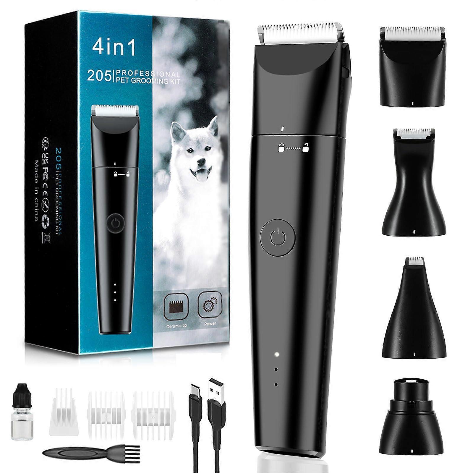 Dog Grooming Clippers 4 in 1 Kit, Cordless 2-Speed Dog Clipper with Nail Grinder, USB-C Rechargeable for Small Pets and Cats