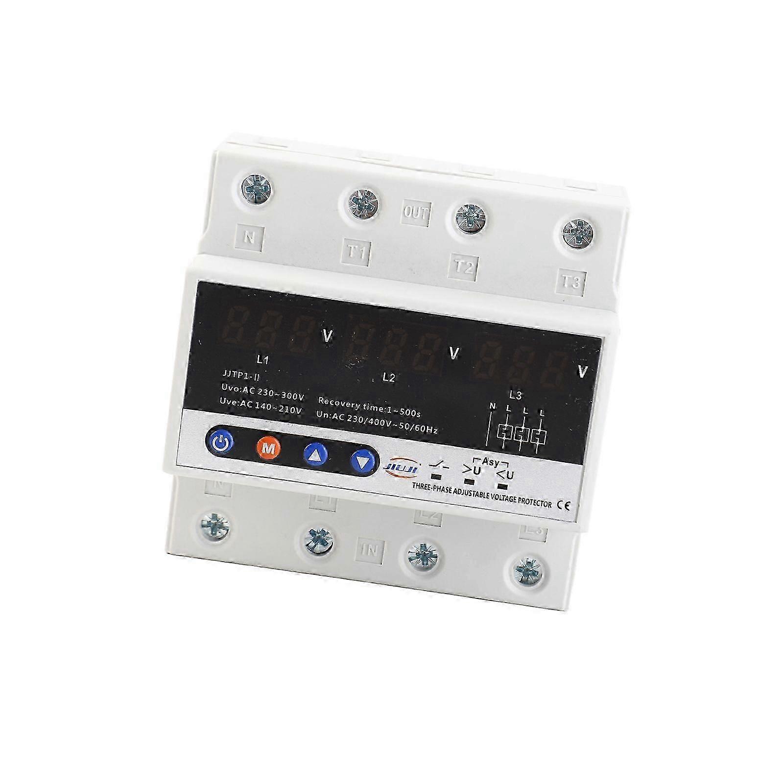 Three Phase Over And Under Voltage Protector Automatic Recovery Din Rail Adjustable Voltage Protective Device 63A 380V