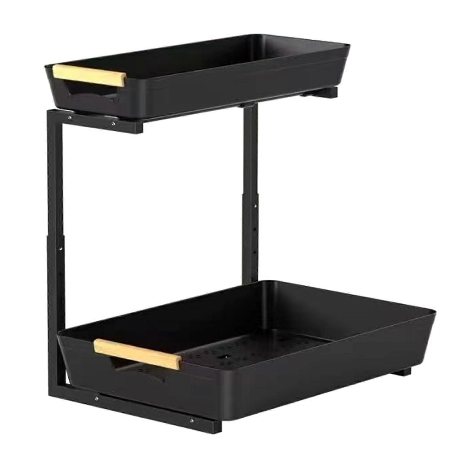 Practical Under Sink Pull Out Basket Versatile Pull Out Kitchen Cabinet Storage Basket Efficient Sink Organizers Rack  Black