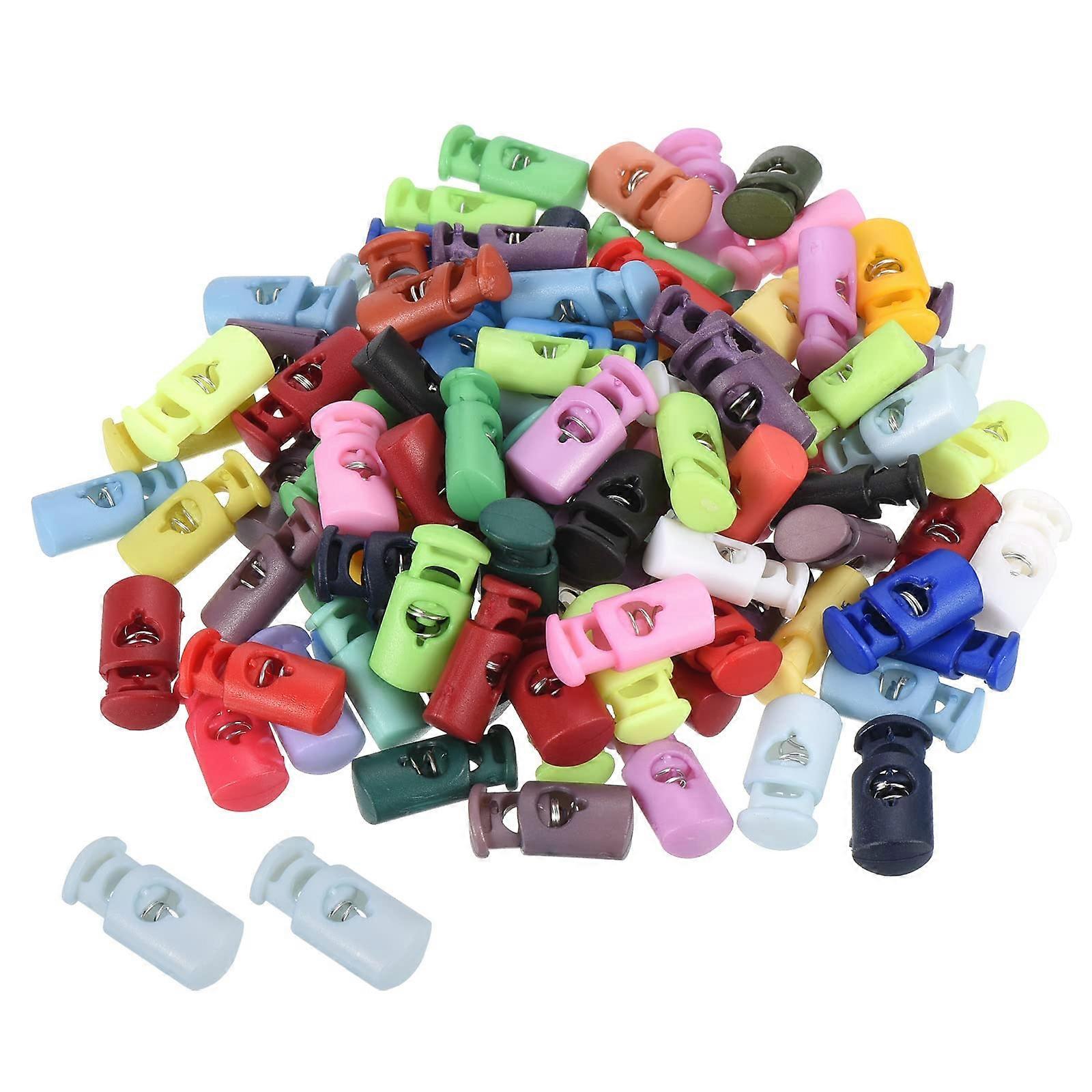Cord Locks Assorted, 100 Pack Cylinder Spring Toggle Stopper 12mm for Drawstring Bag Shoelaces