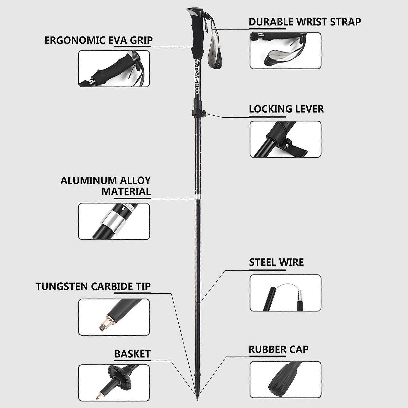 TOMSHOO 2pcs Trekking Pole Lightweight Collapsible Trekking Pole Five-fold Walking Stick for Hiking Camping Backpacking
