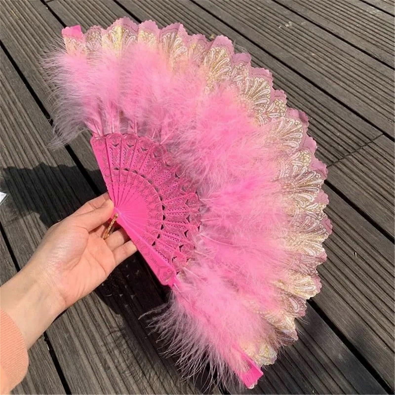 Folding Fan Velvet Feather Dance Performance Prop Handmade Pink Handheld Ornament Cheongsam Accessory 10 Colors Available