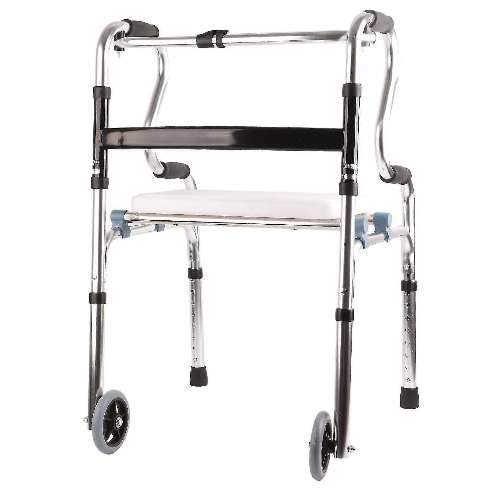 Folding Walker Aluminum Alloy Portable Stand Assist Adjustable Recovery Folding Walker For Elderly Double Armrest Wheel Bath Seat Plate