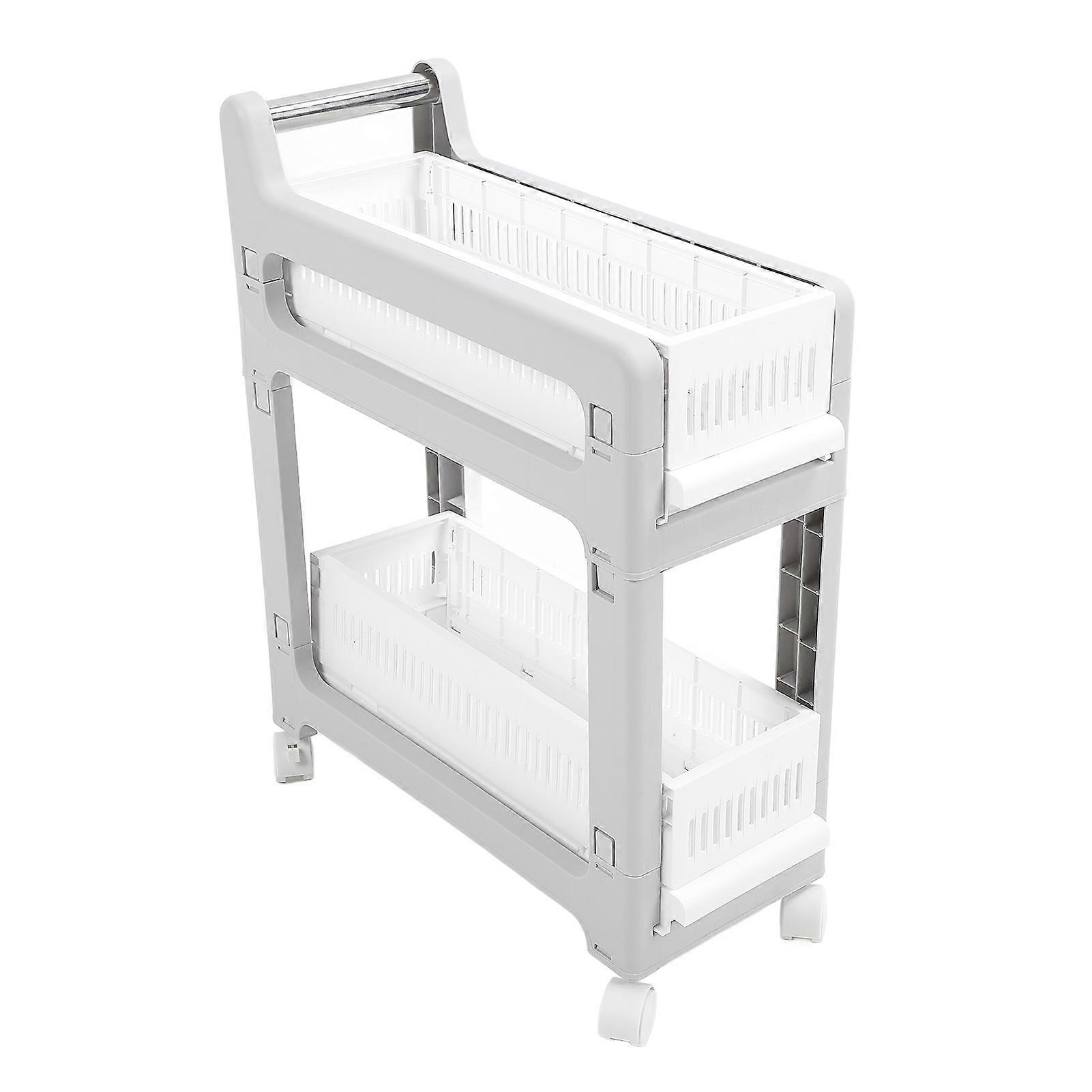 Storage Cart Pull Out Basket Design Universal Wheel Large Capacity Storage Organizer Trolley with Brake for Home 2 Tier 