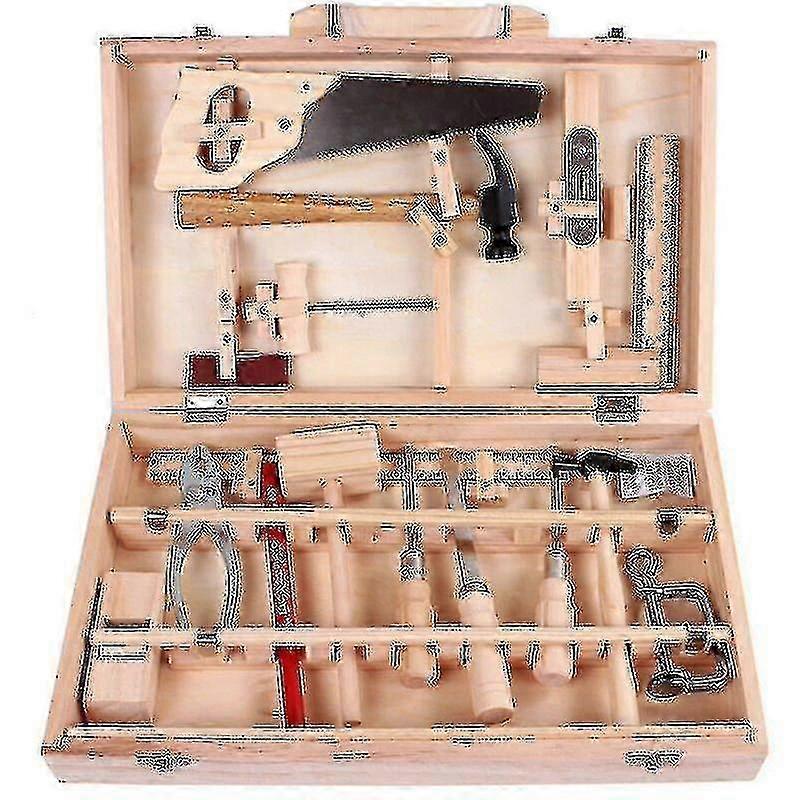 Children's Carpenter Tool Maintenance Set Real Tools Assembly and Disassembly Multifunctional Wooden Box with 16 Pieces Suitable for Various