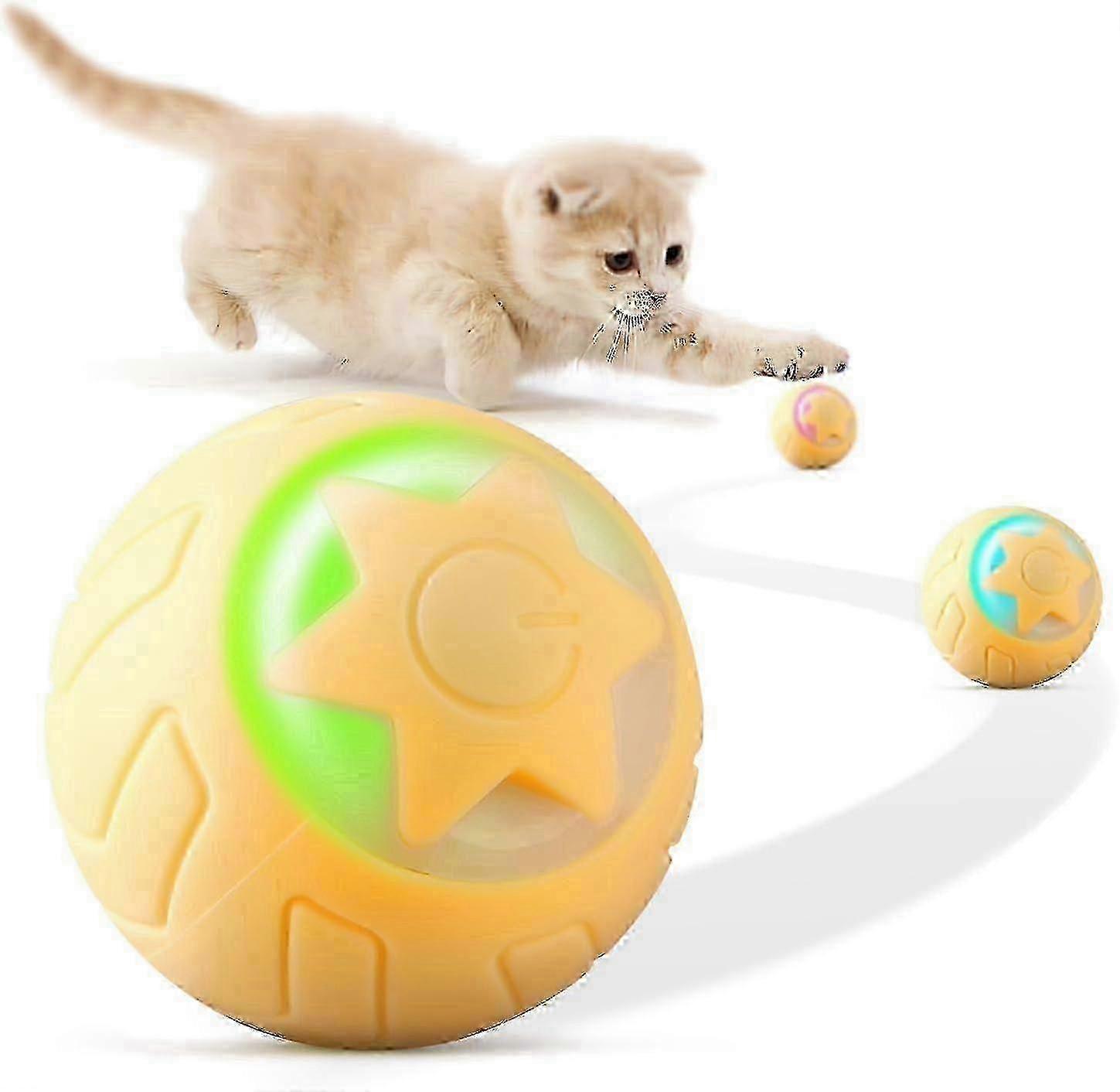 Smart LED Cat Toy Ball mit 2 Modi, USB-C wiederaufladbar (gelb)