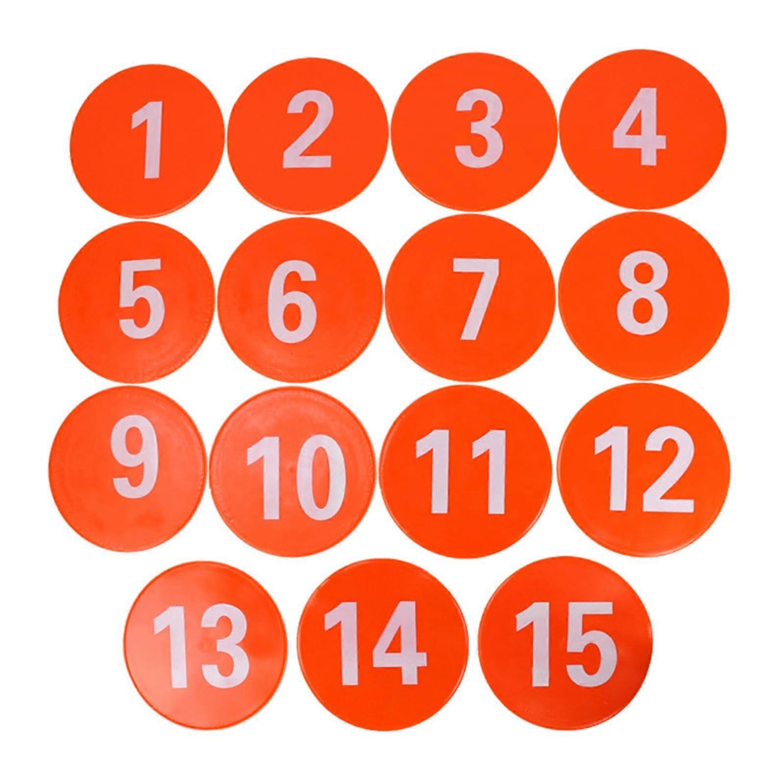 15 x NonSlip Floor Points Gym Flat Cones with Numbers Agility Marker Points for Sports Football Training Color: Orange Ref: 6290