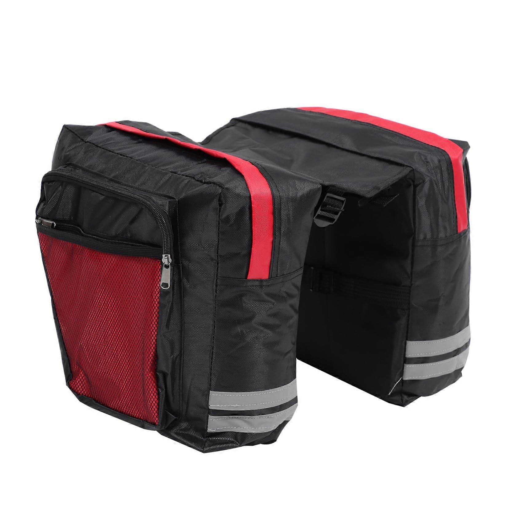 Rear Rack Bag for Bikes - PVC Material, Dual Pannier Design, Universal Fit for Most Bicycles, Black/Red