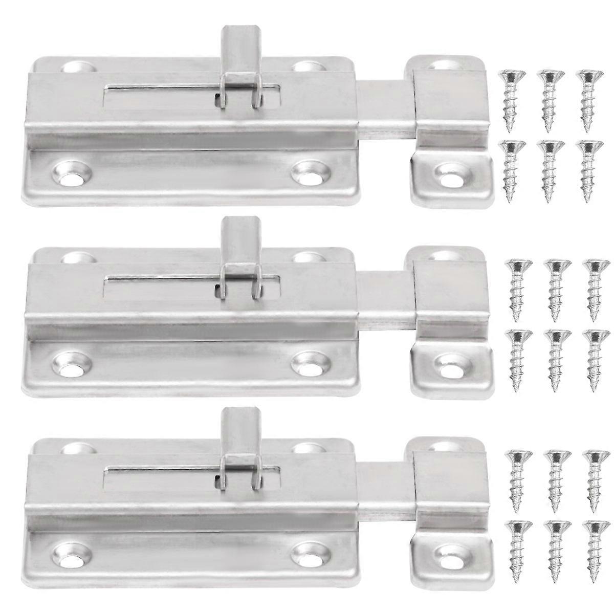 Locks For Doors Inside Slide Bolts Securing Doors Gates 3pcs Silver Sturdy and Durable Construction